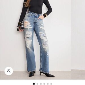 Good American Medium Blue Distressed Wide Leg Jeans